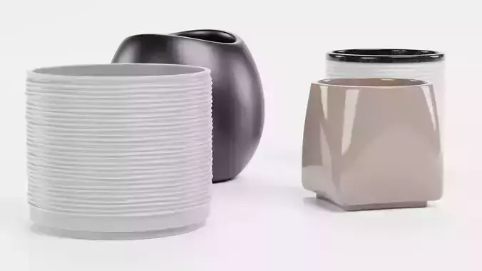 4 Plant Pots Collection Low-poly 3D model 4