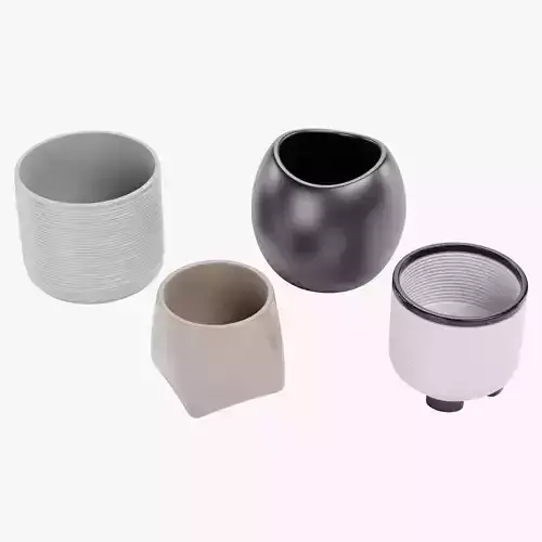 4 Plant Pots Collection Low-poly 3D model 5