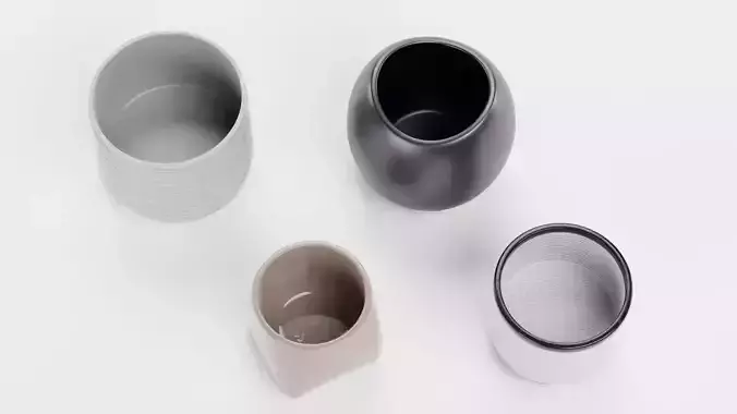 4 Plant Pots Collection Low-poly 3D model 3