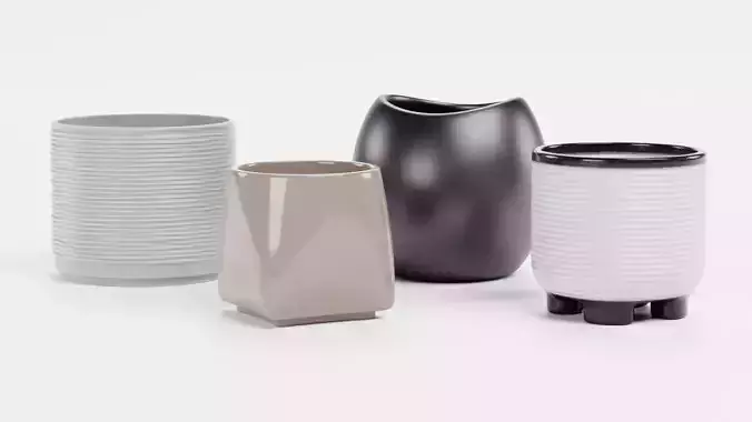 4 Plant Pots Collection Low-poly 3D model 2
