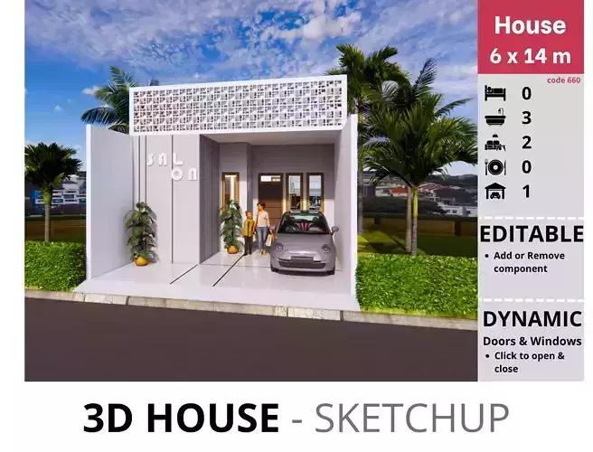 House 6x14m code 660 - Sketchup 3D model 3D model