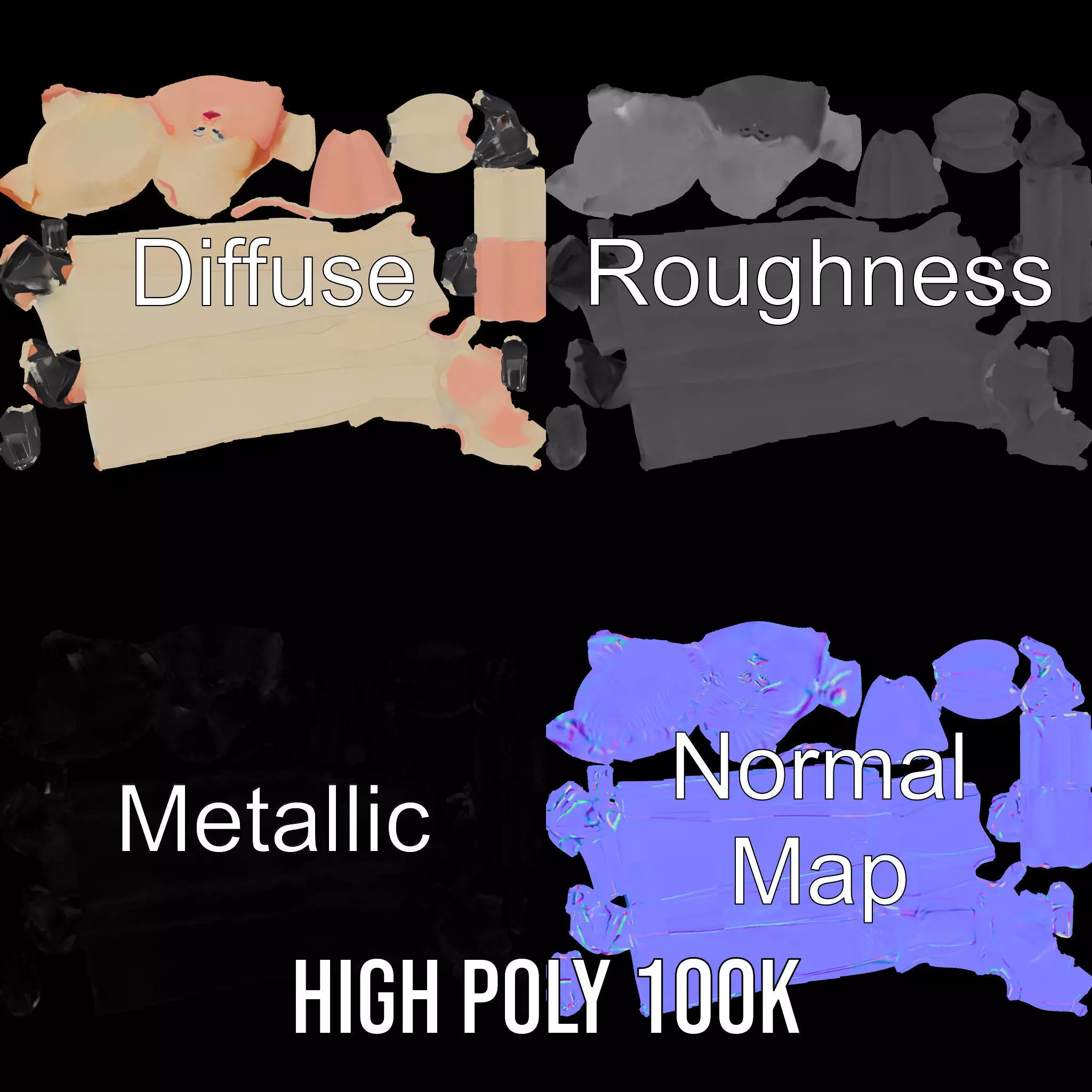 Glamorous Gold Dress model pack Low-poly 3D model_3