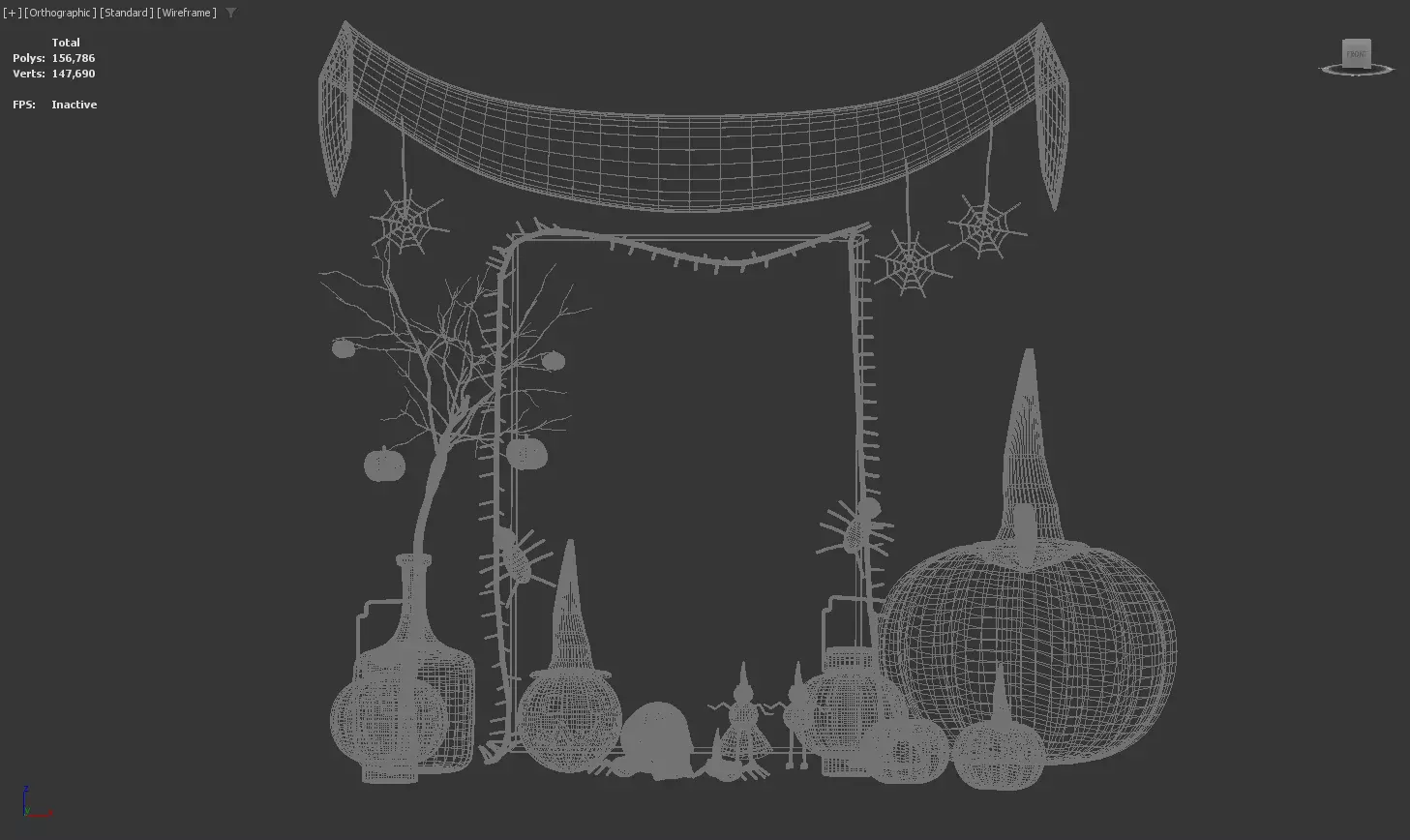 Halloween Decoration Set with Pumpkin Lanterns and Banner 3D model_3