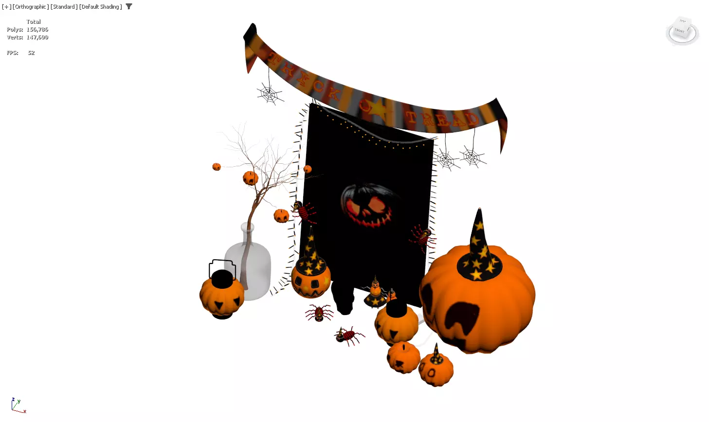Halloween Decoration Set with Pumpkin Lanterns and Banner 3D model_4