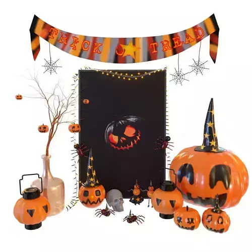 Halloween Decoration Set with Pumpkin Lanterns and Banner