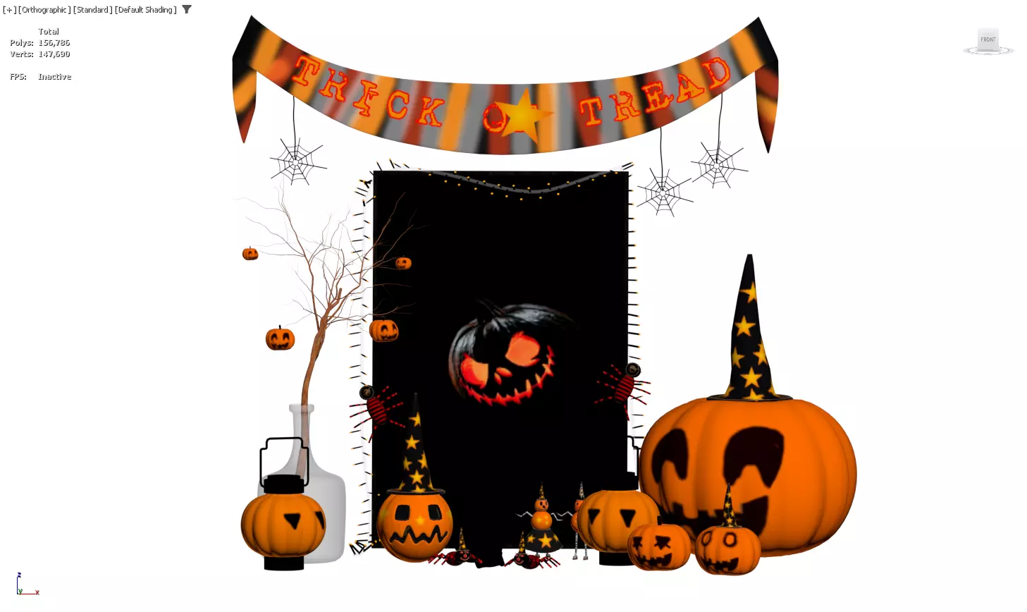 Halloween Decoration Set with Pumpkin Lanterns and Banner 3D model_1