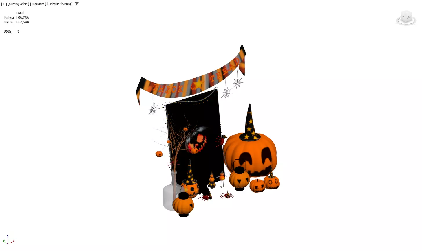 Halloween Decoration Set with Pumpkin Lanterns and Banner 3D model_5