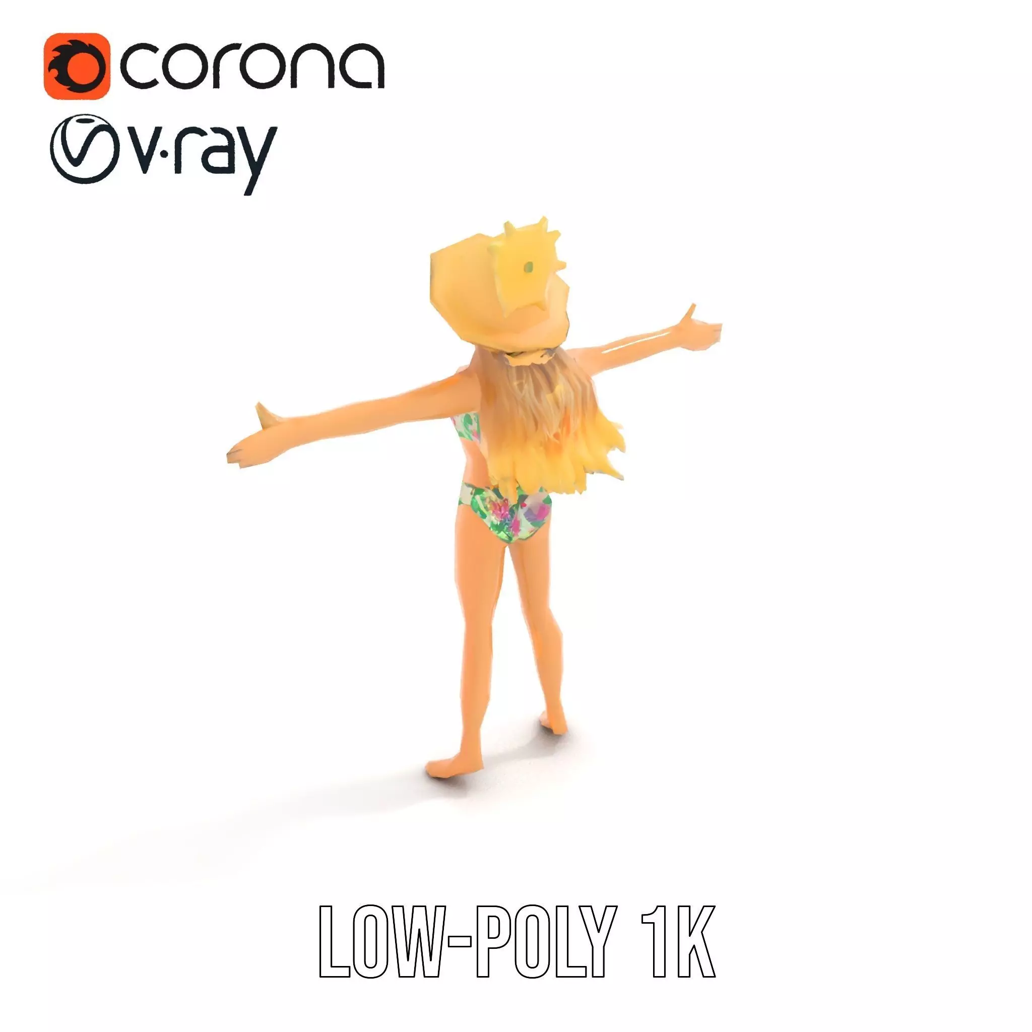 Floral Bikini Mannequin model pack Low-poly 3D model_7