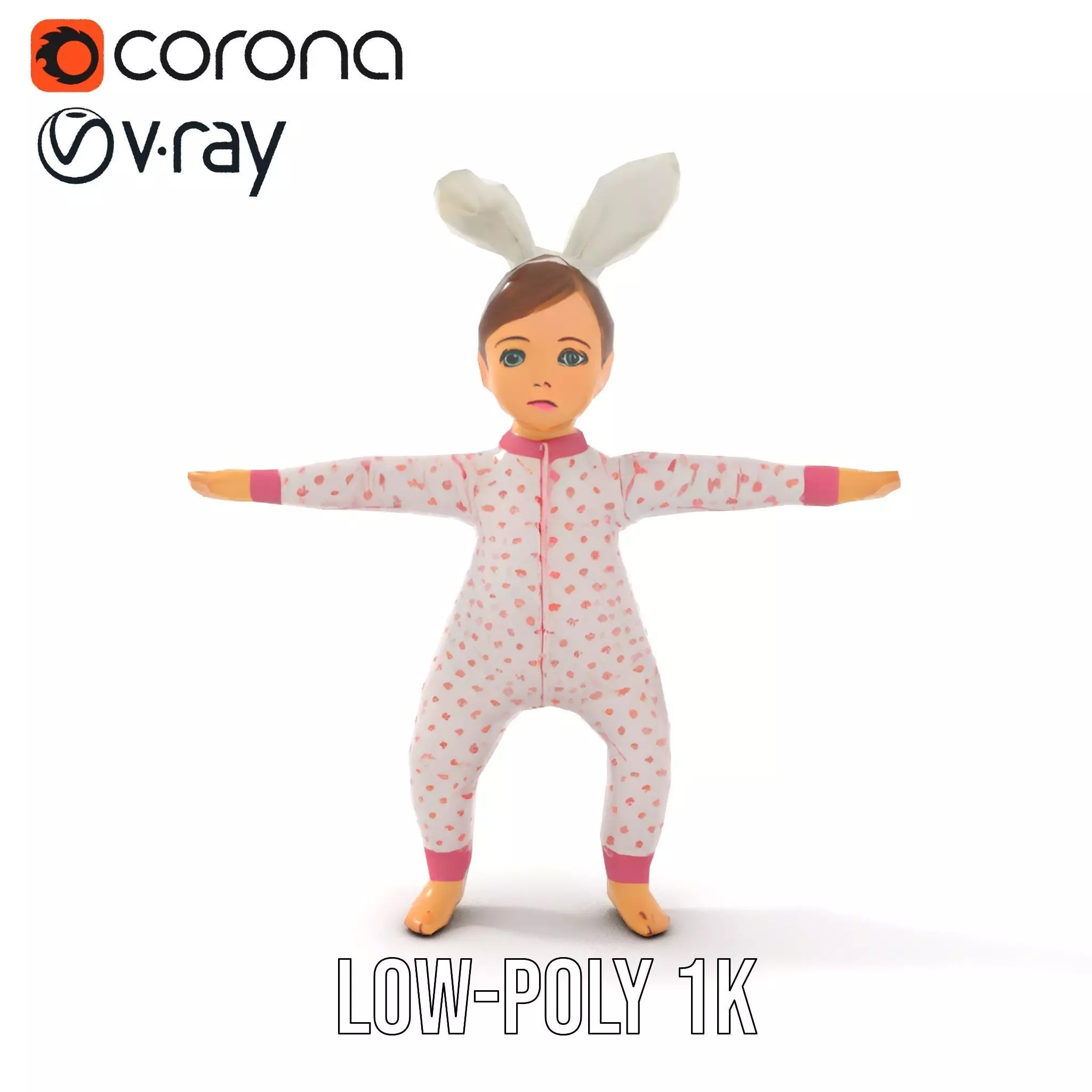 Pink Polka Dot Pajama Doll model pack Low-poly 3D model_19