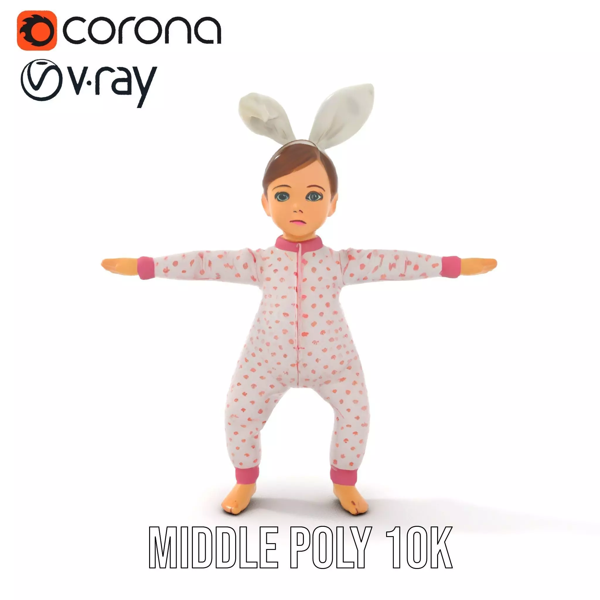 Pink Polka Dot Pajama Doll model pack Low-poly 3D model_18