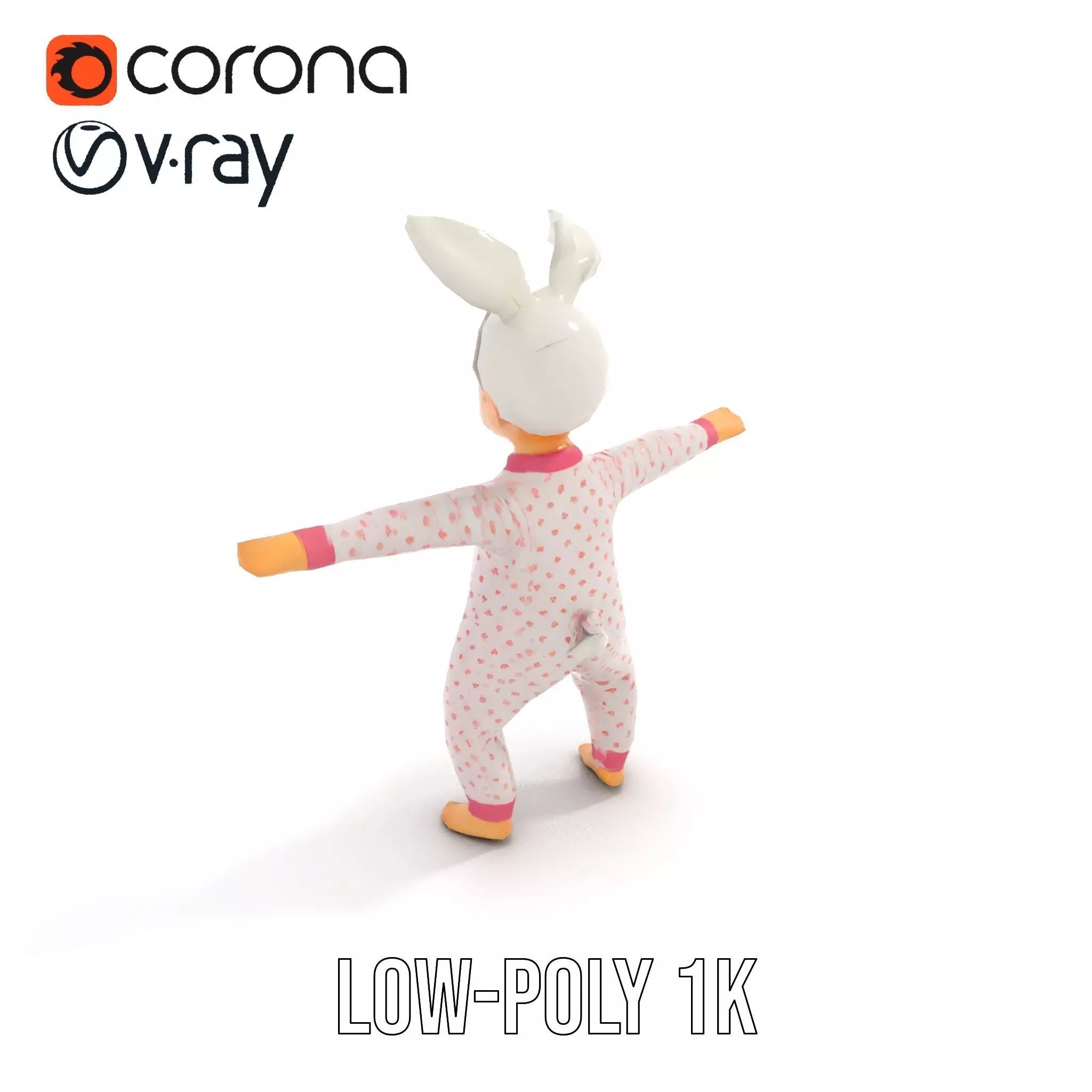 Pink Polka Dot Pajama Doll model pack Low-poly 3D model_7