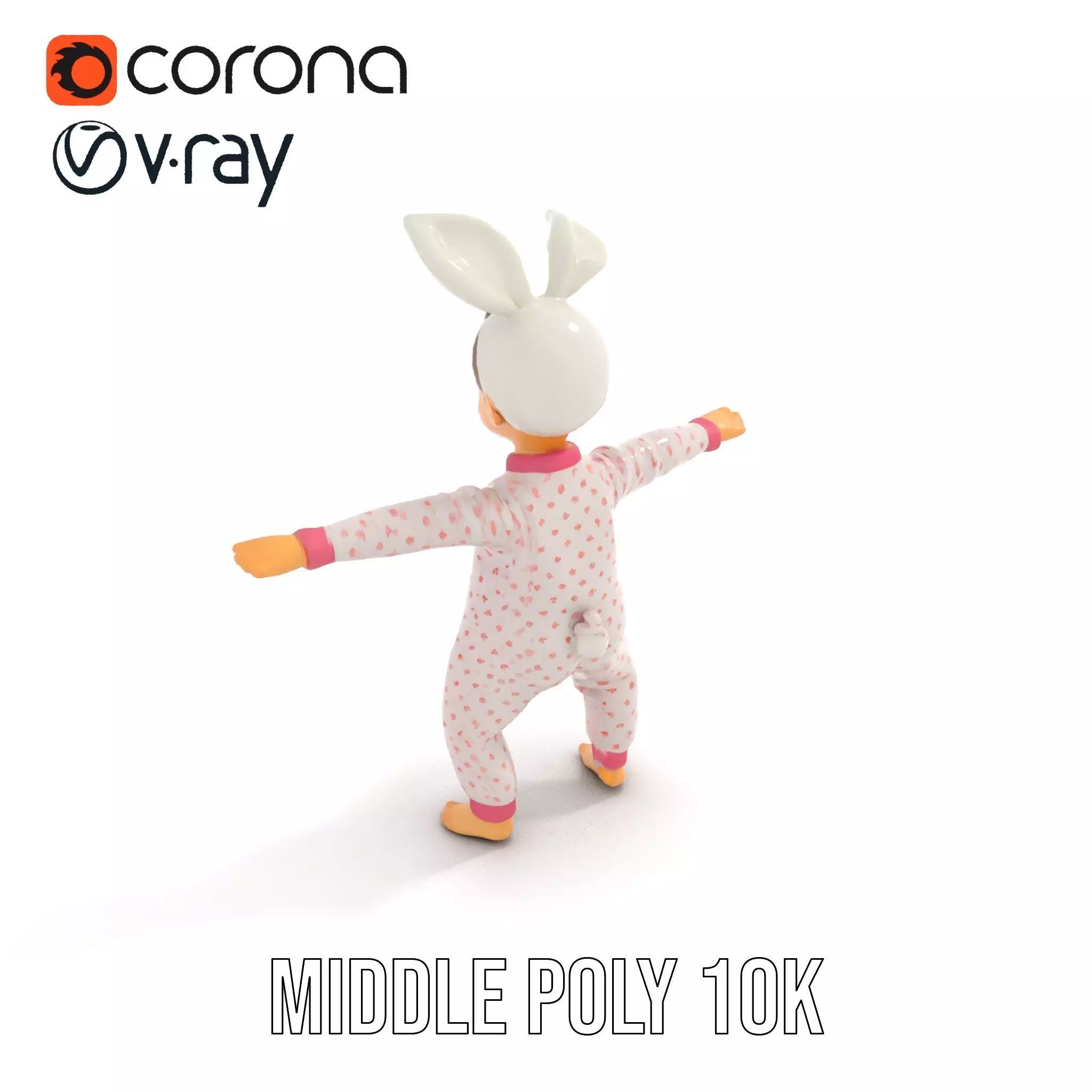 Pink Polka Dot Pajama Doll model pack Low-poly 3D model_5