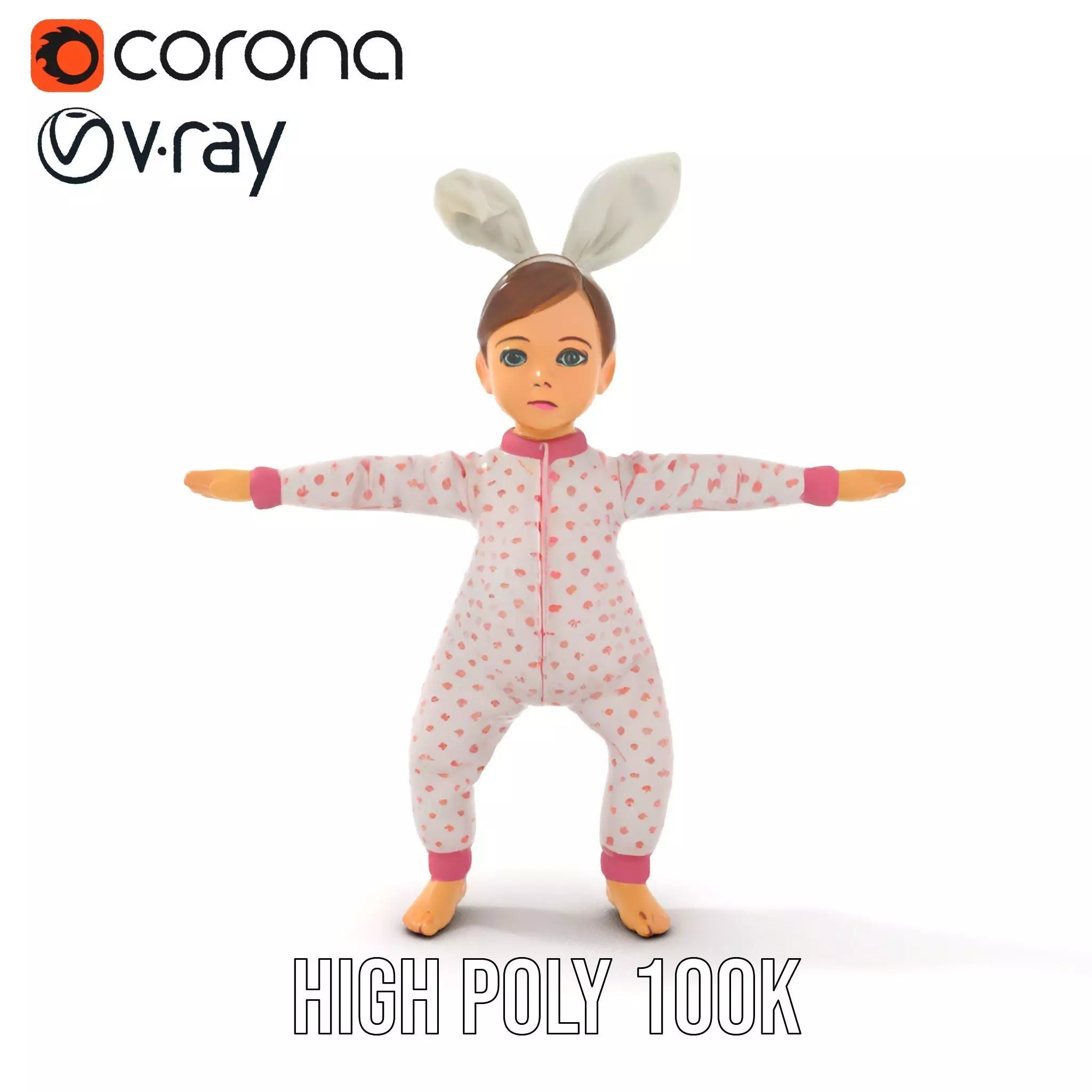 Pink Polka Dot Pajama Doll model pack Low-poly 3D model_28