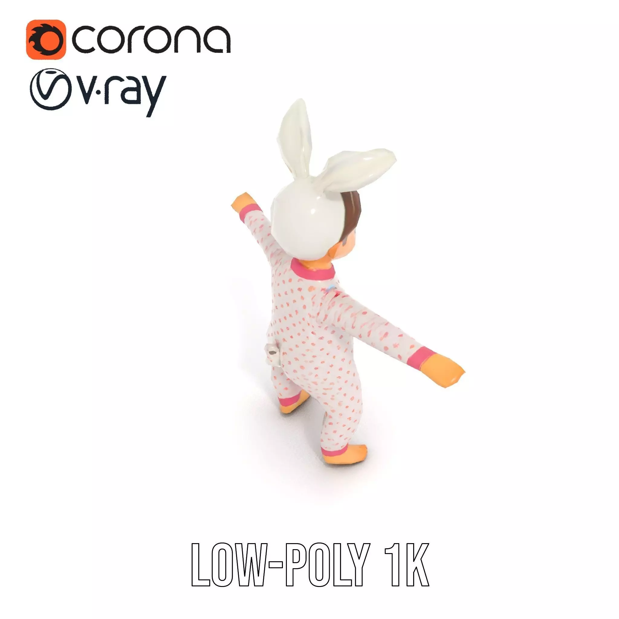 Pink Polka Dot Pajama Doll model pack Low-poly 3D model_9