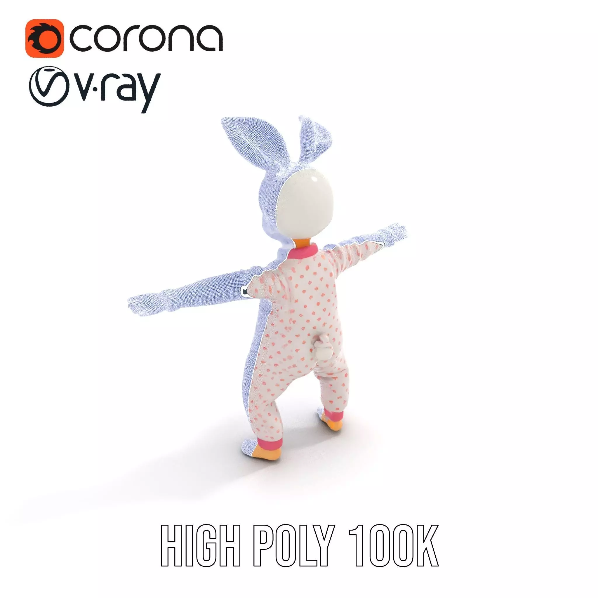 Pink Polka Dot Pajama Doll model pack Low-poly 3D model_32