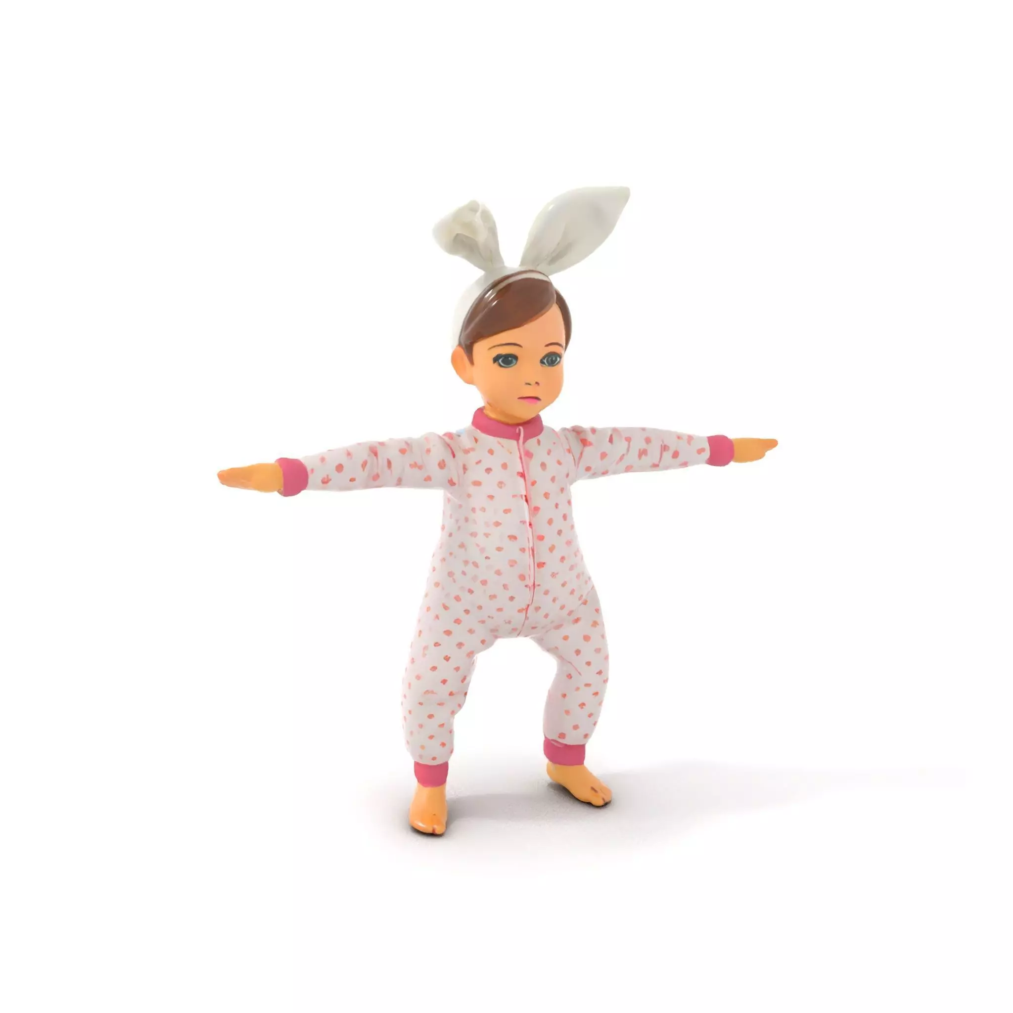 Pink Polka Dot Pajama Doll model pack Low-poly 3D model_0