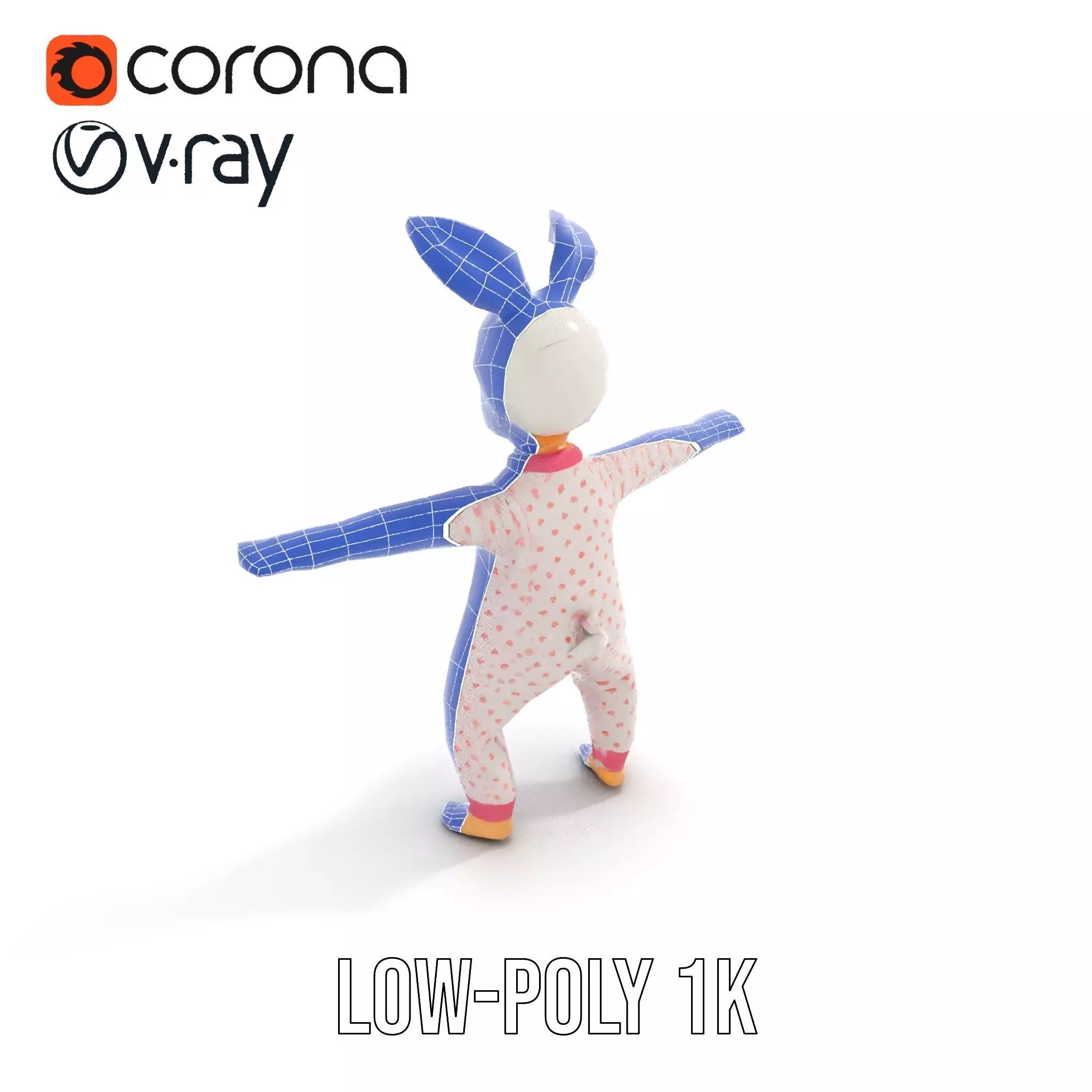 Pink Polka Dot Pajama Doll model pack Low-poly 3D model_30