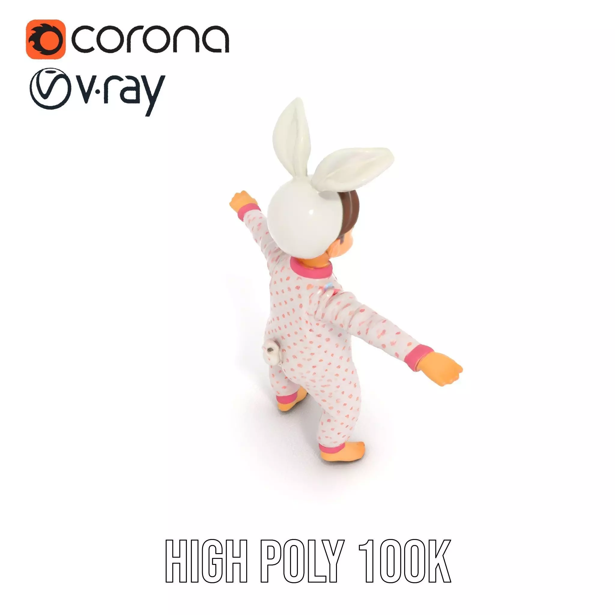 Pink Polka Dot Pajama Doll model pack Low-poly 3D model_22