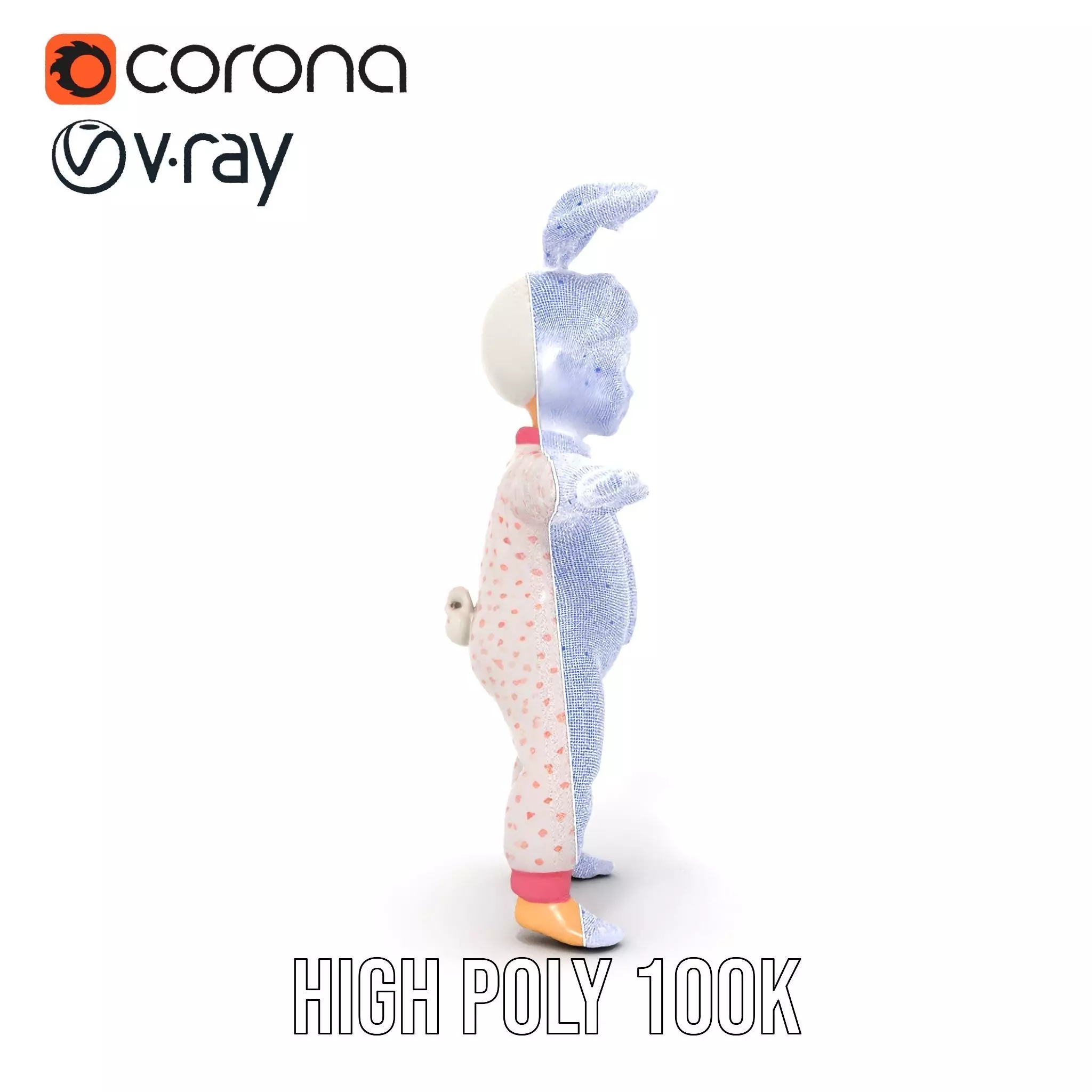 Pink Polka Dot Pajama Doll model pack Low-poly 3D model_34