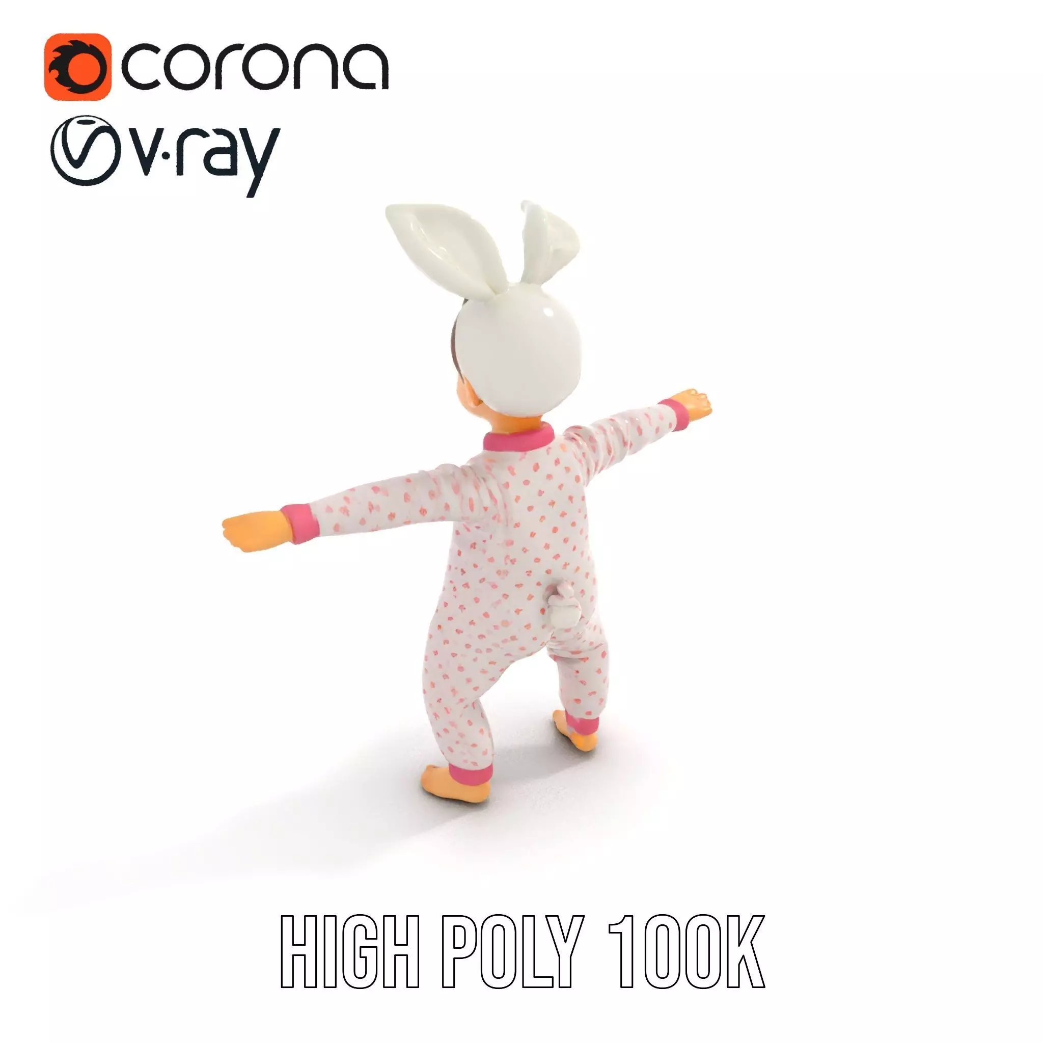 Pink Polka Dot Pajama Doll model pack Low-poly 3D model_17