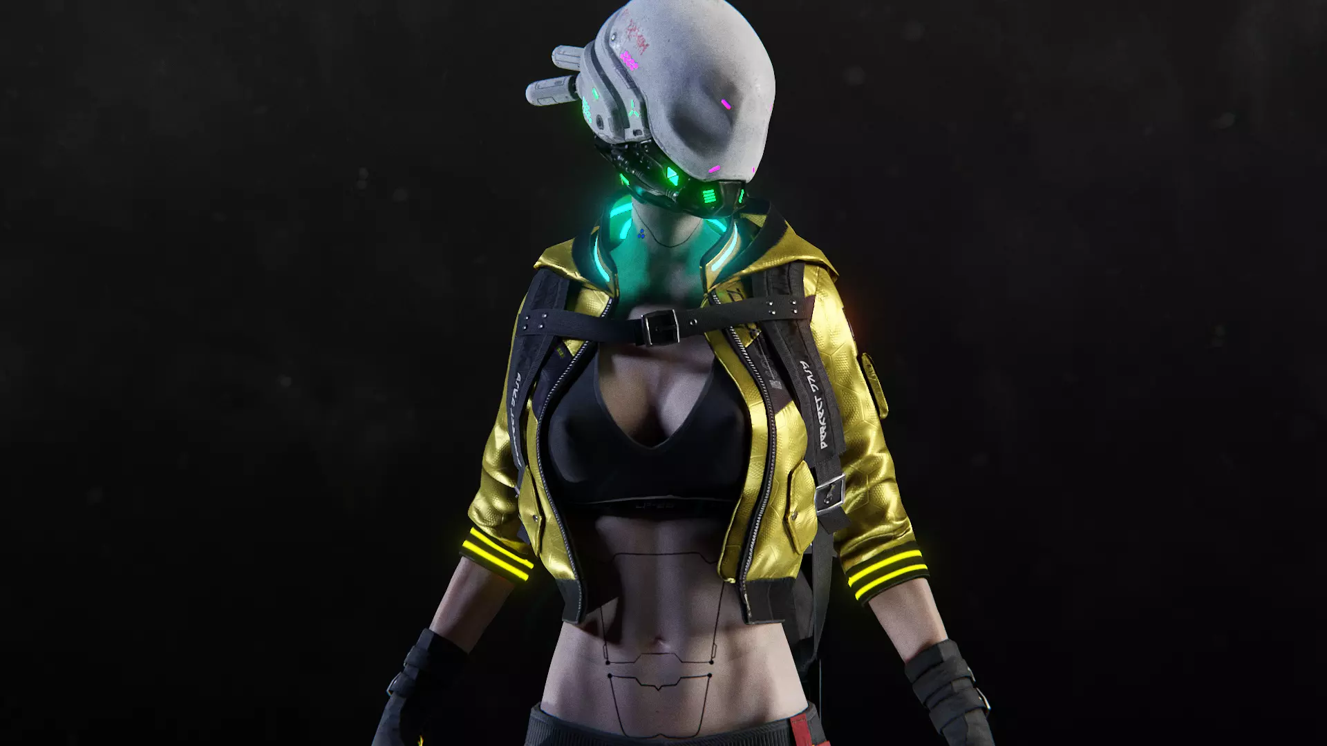 Futuristic Cyberpunk Samurai Girl - Rigged 3D model_8