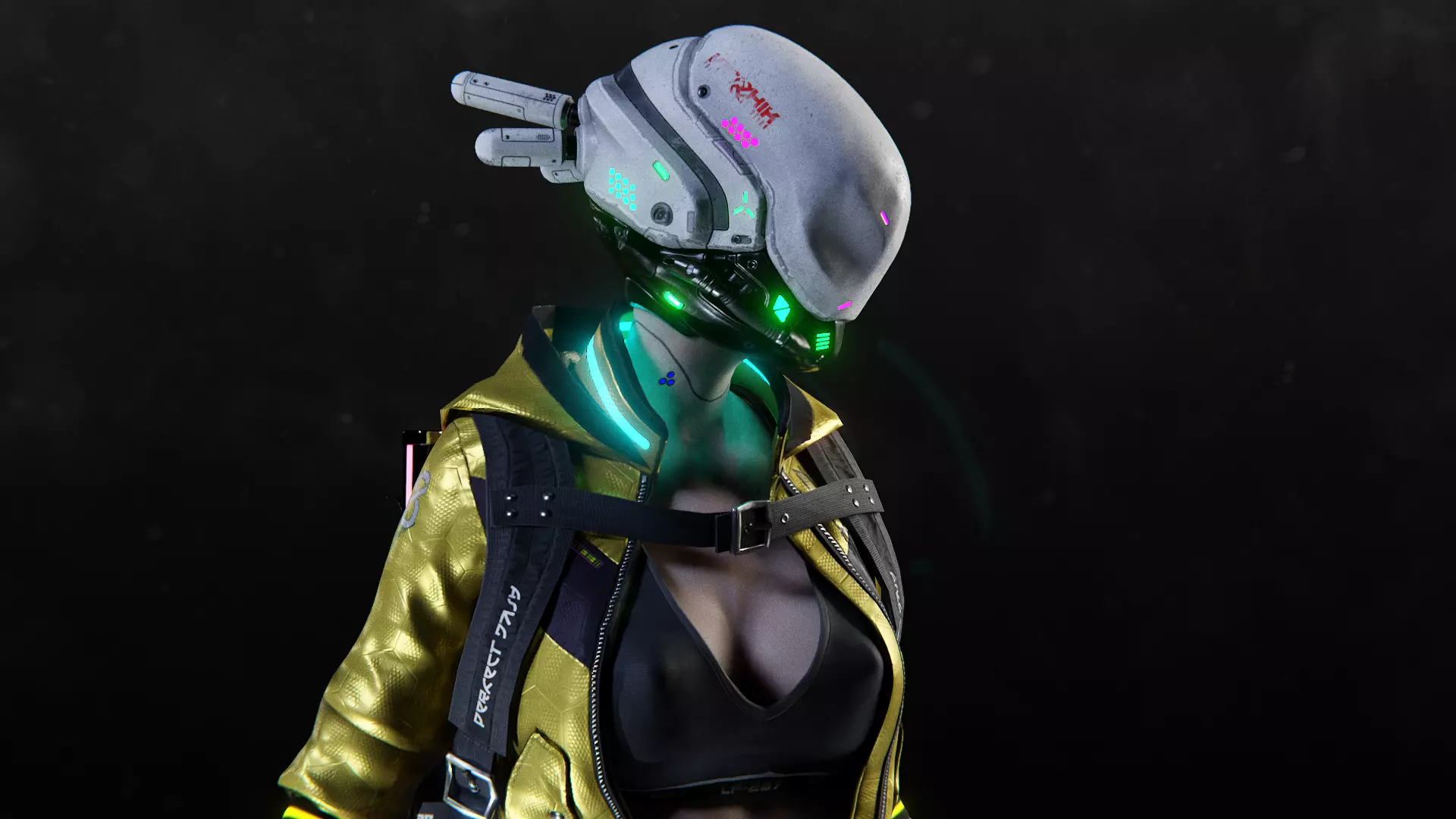 Futuristic Cyberpunk Samurai Girl - Rigged 3D model_0