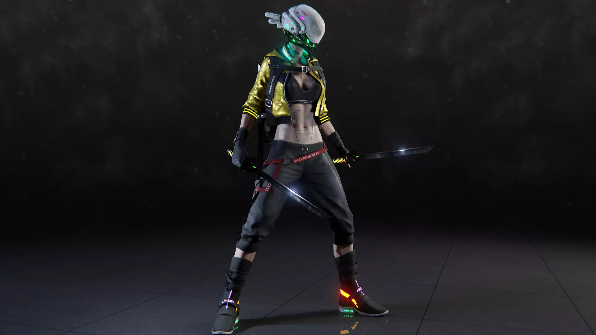 Futuristic Cyberpunk Samurai Girl - Rigged 3D model_5