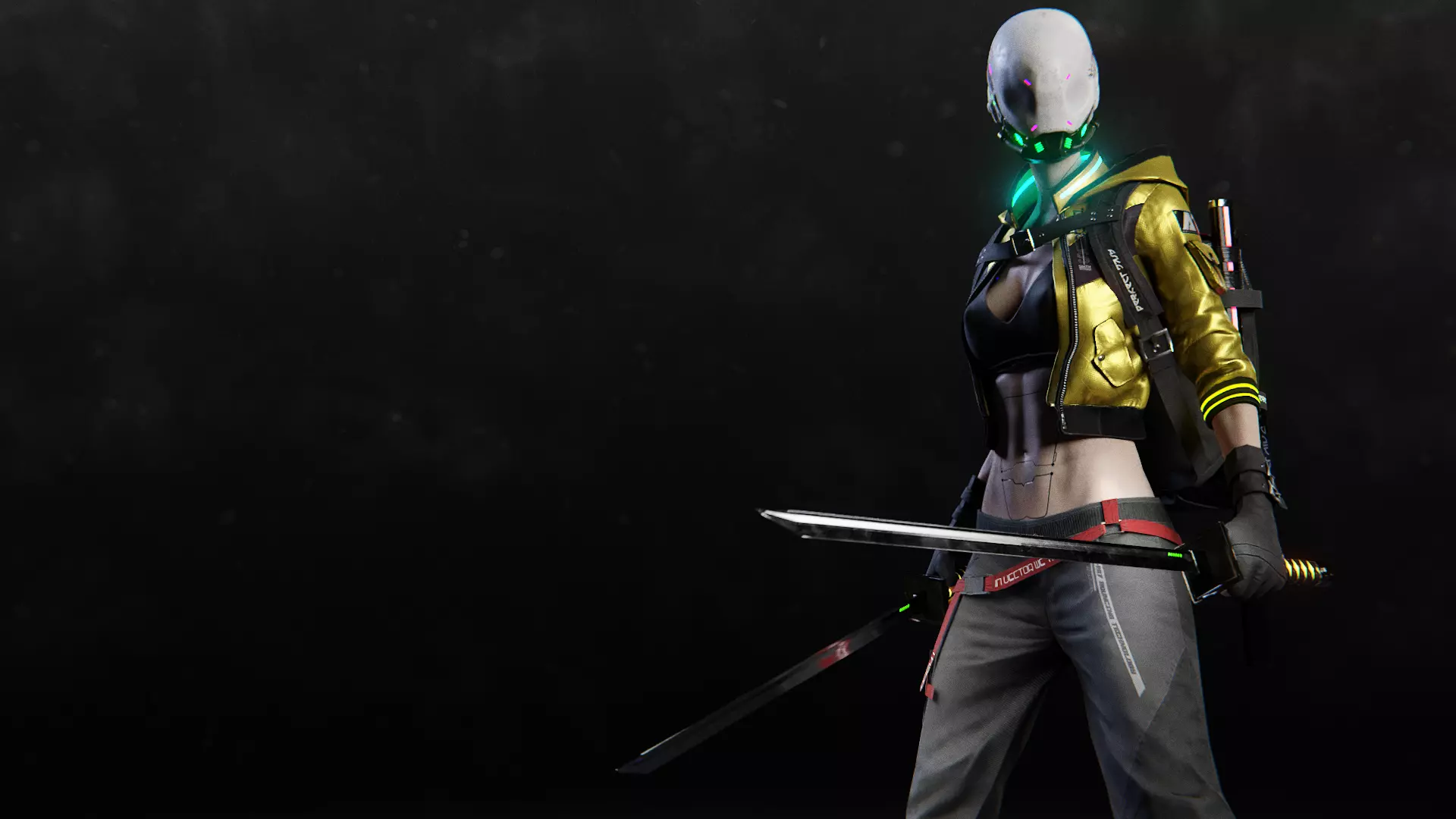 Futuristic Cyberpunk Samurai Girl - Rigged 3D model_10