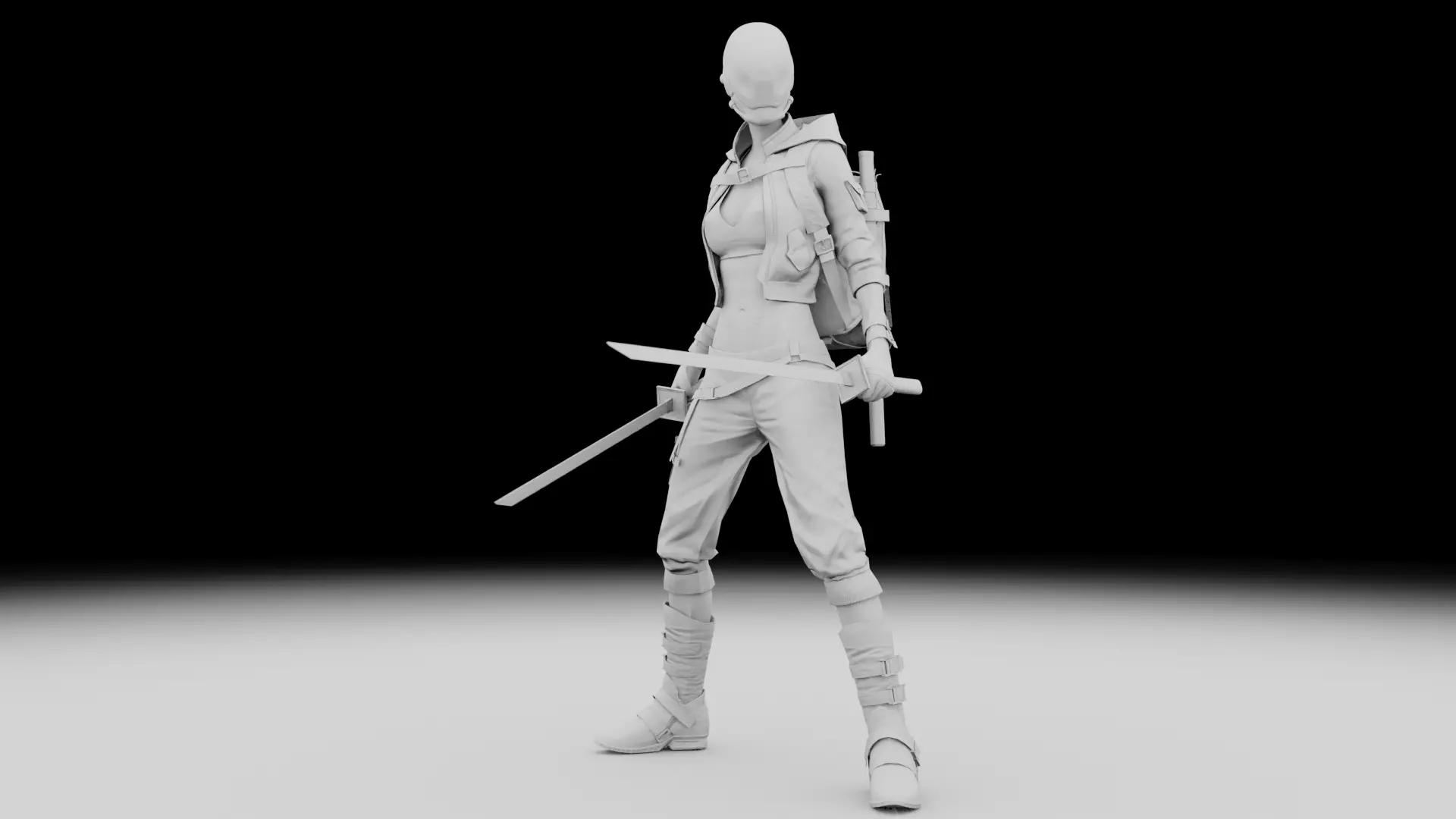 Futuristic Cyberpunk Samurai Girl - Rigged 3D model_12