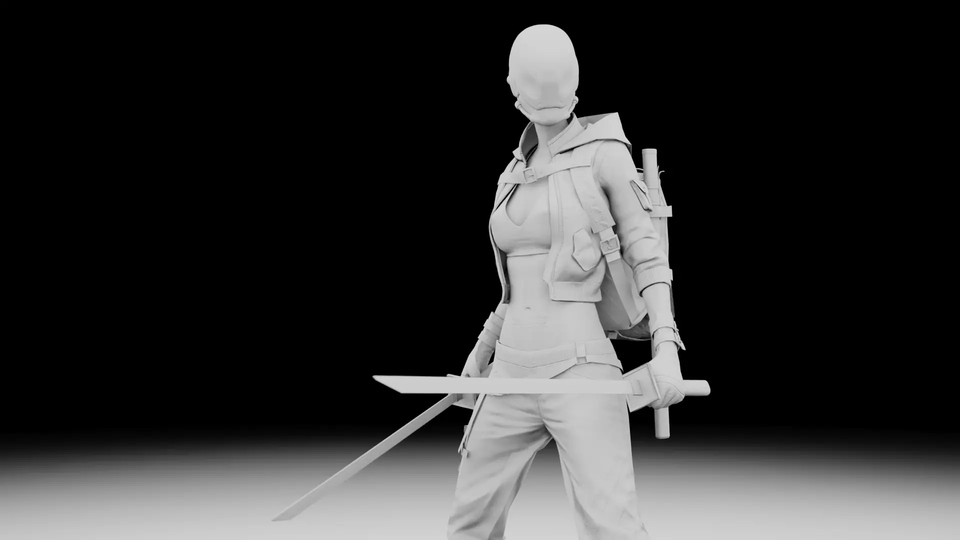 Futuristic Cyberpunk Samurai Girl - Rigged 3D model_11