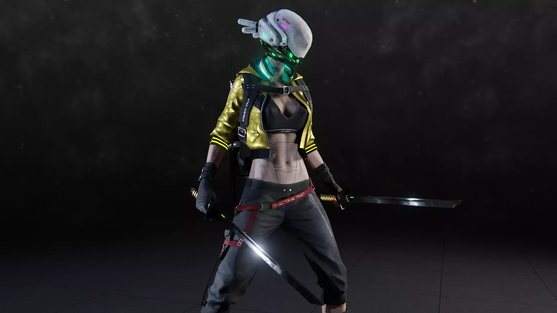 Futuristic Cyberpunk Samurai Girl - Rigged 3D model_4