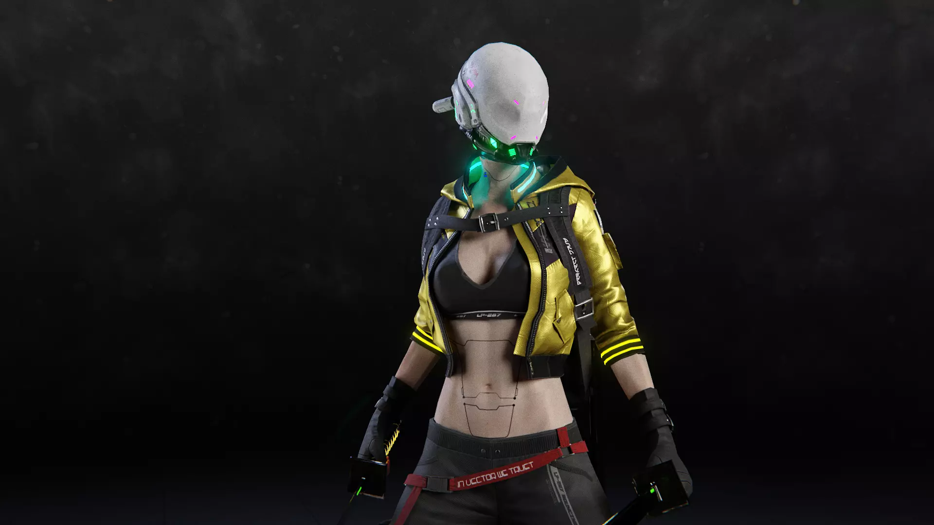 Futuristic Cyberpunk Samurai Girl - Rigged 3D model_2