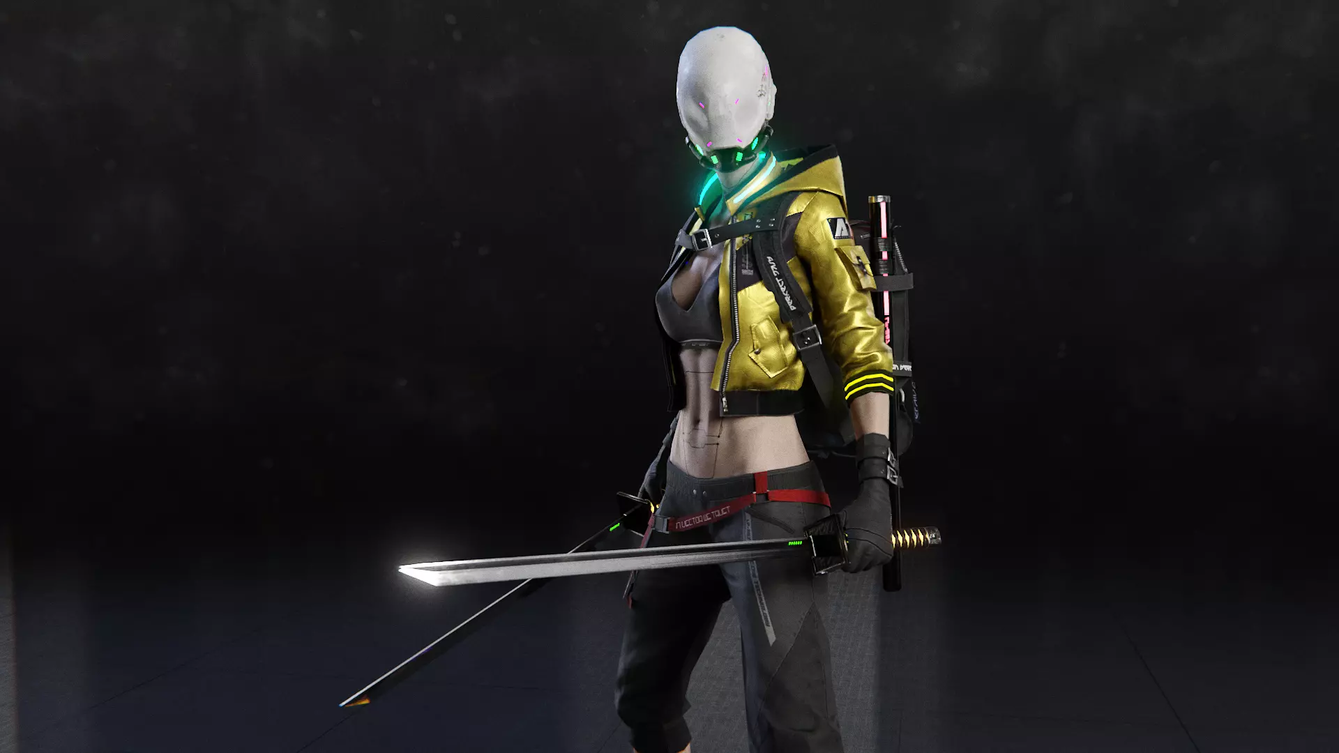 Futuristic Cyberpunk Samurai Girl - Rigged 3D model_1