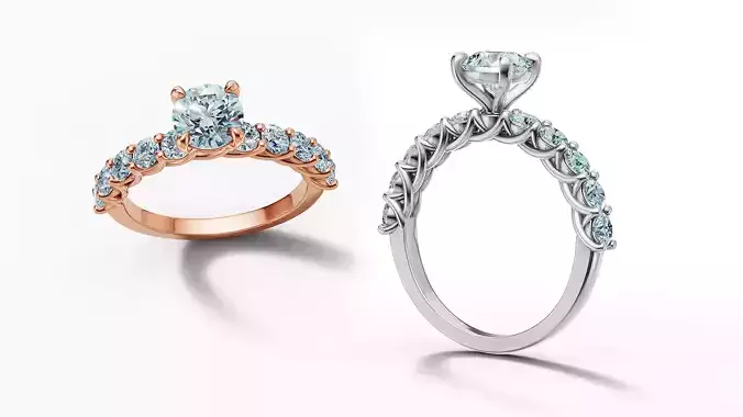 Engagement Solitaire Ring 1ct Diamond 3mm side gems 3Dmodel