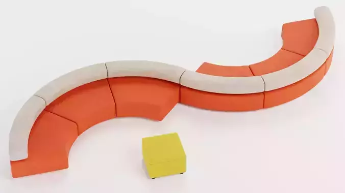 Modular Curved Sofa with Square Pouffe V5