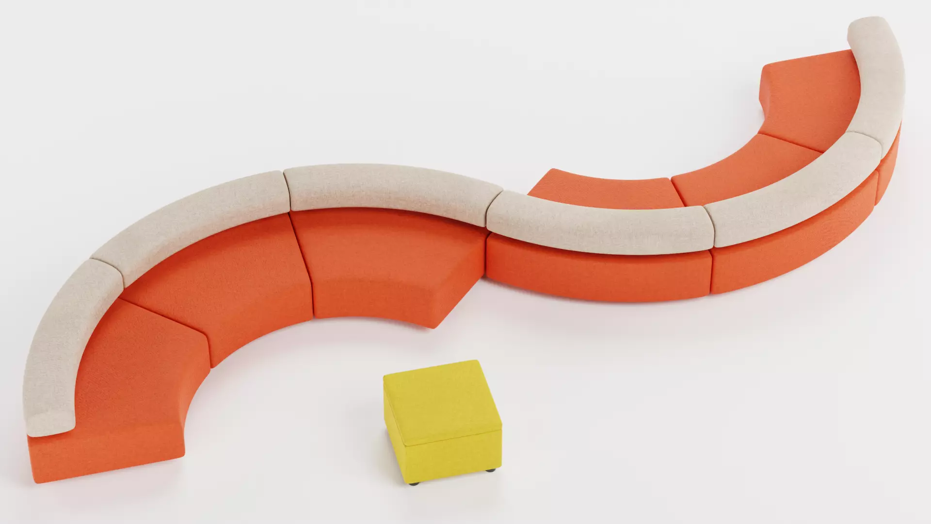 Modular Curved Sofa with Square Pouffe V5 Low-poly 3D model_0