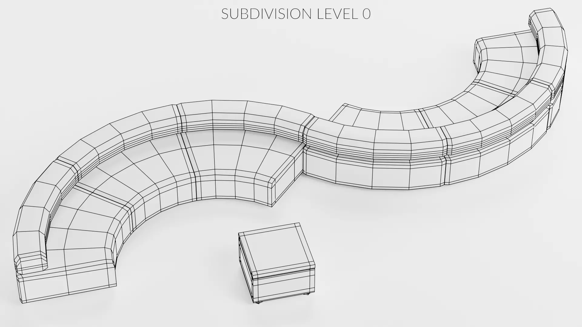 Modular Curved Sofa with Square Pouffe V5 Low-poly 3D model_7