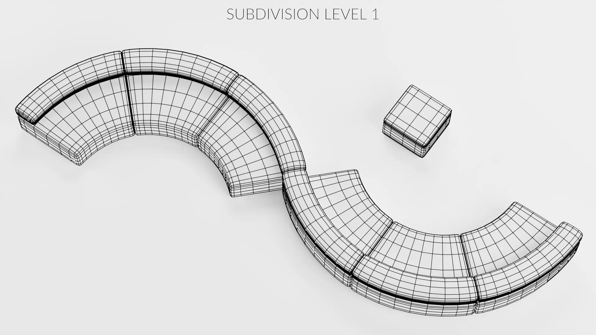 Modular Curved Sofa with Square Pouffe V5 Low-poly 3D model_10