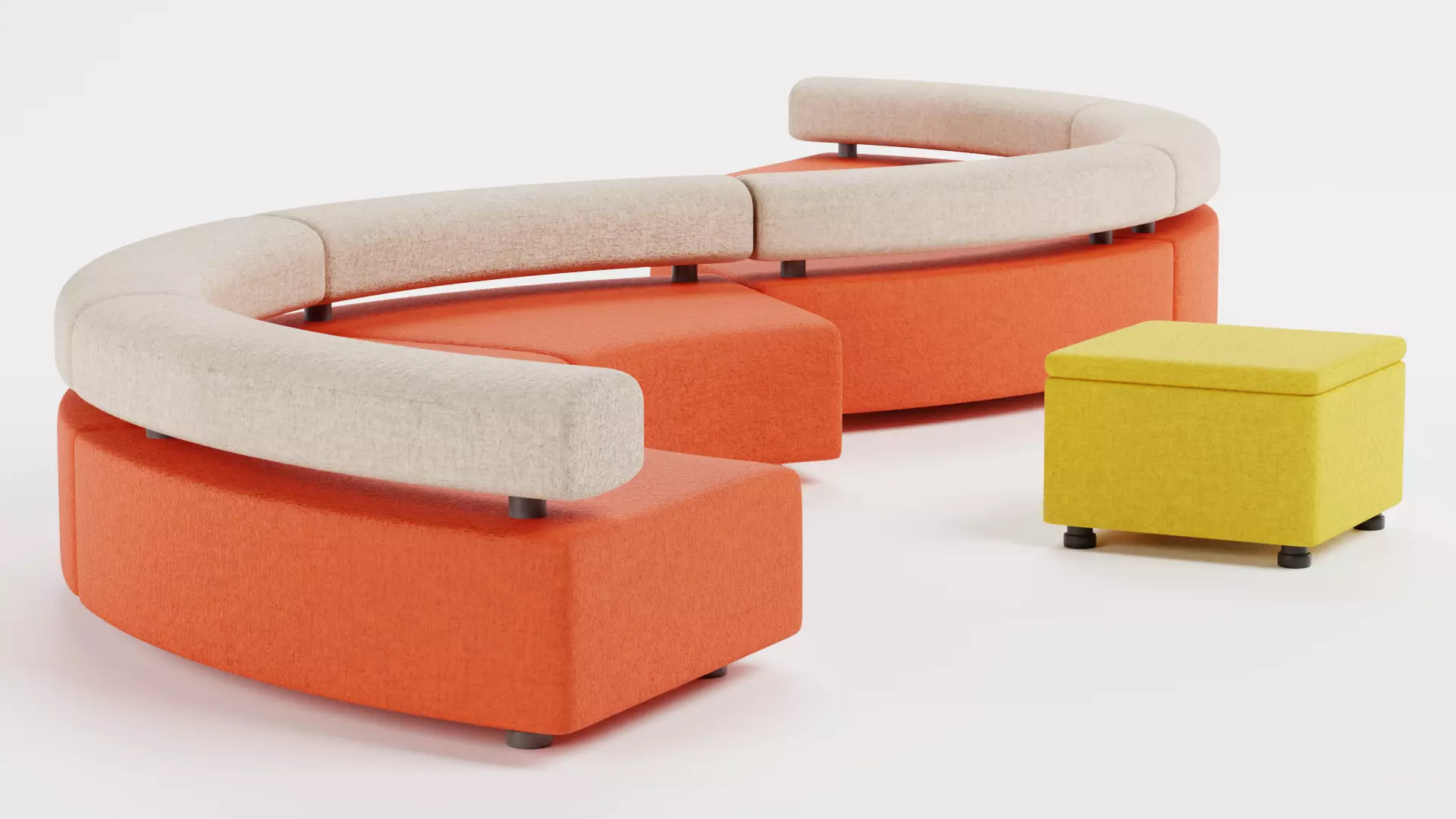 Modular Curved Sofa with Square Pouffe V5 Low-poly 3D model_3