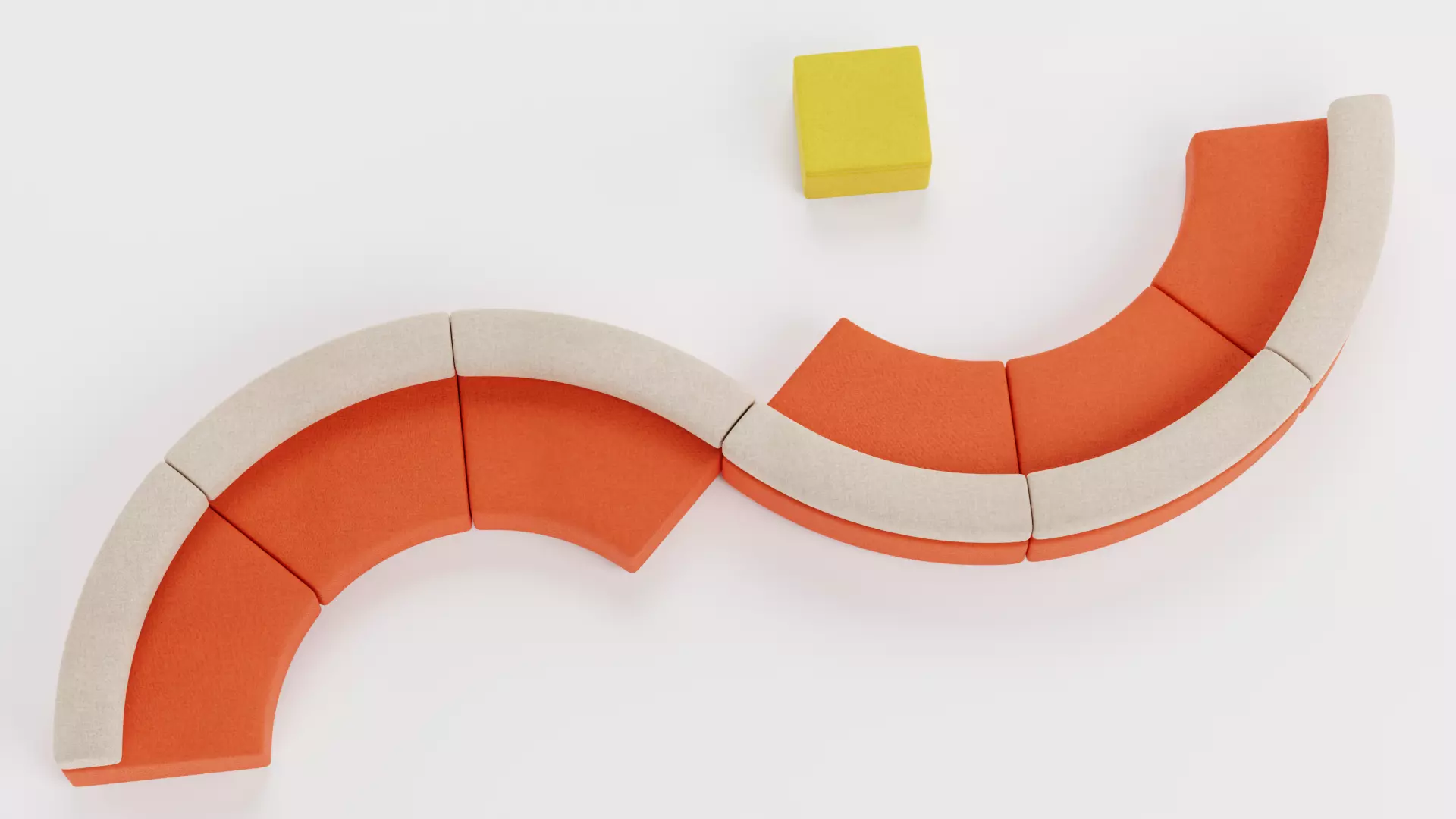 Modular Curved Sofa with Square Pouffe V5 Low-poly 3D model_5