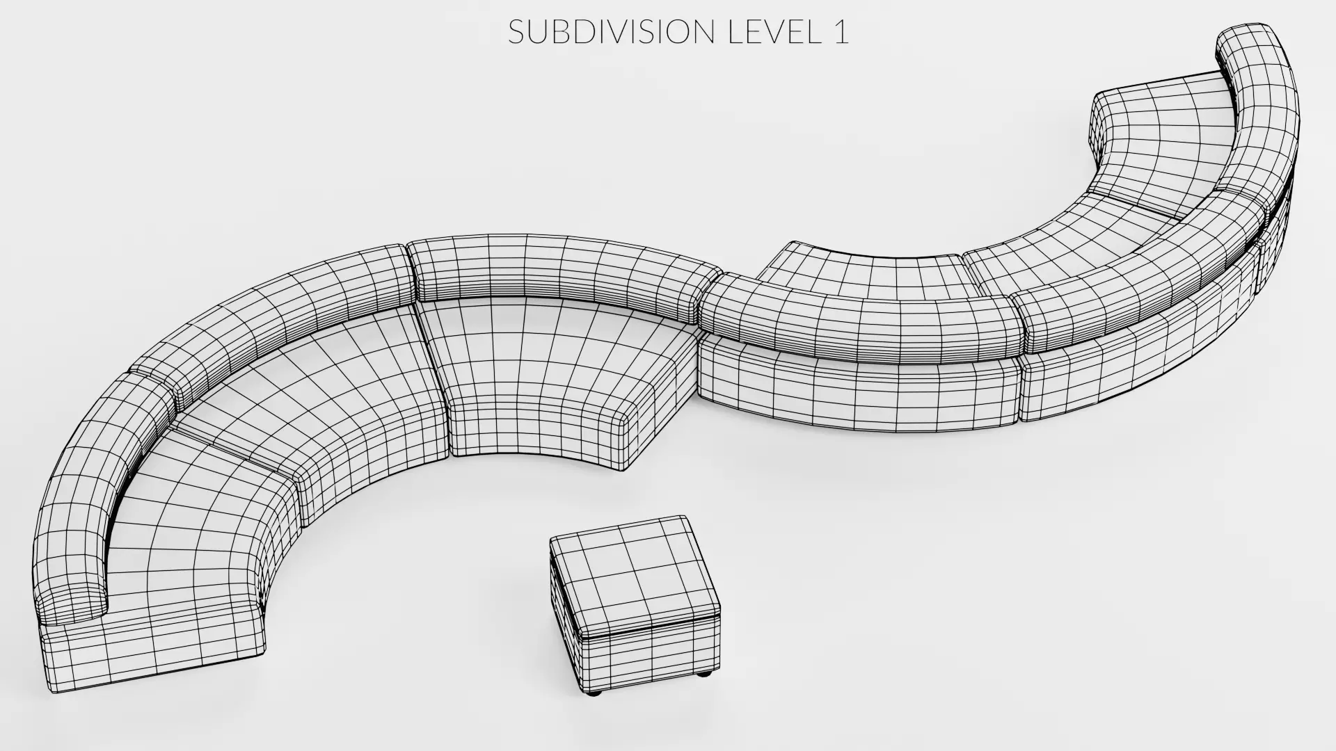 Modular Curved Sofa with Square Pouffe V5 Low-poly 3D model_8