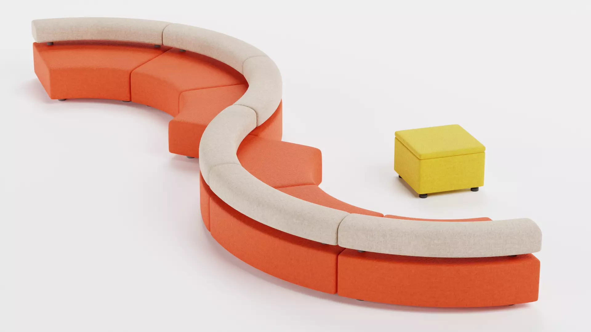 Modular Curved Sofa with Square Pouffe V5 Low-poly 3D model_4