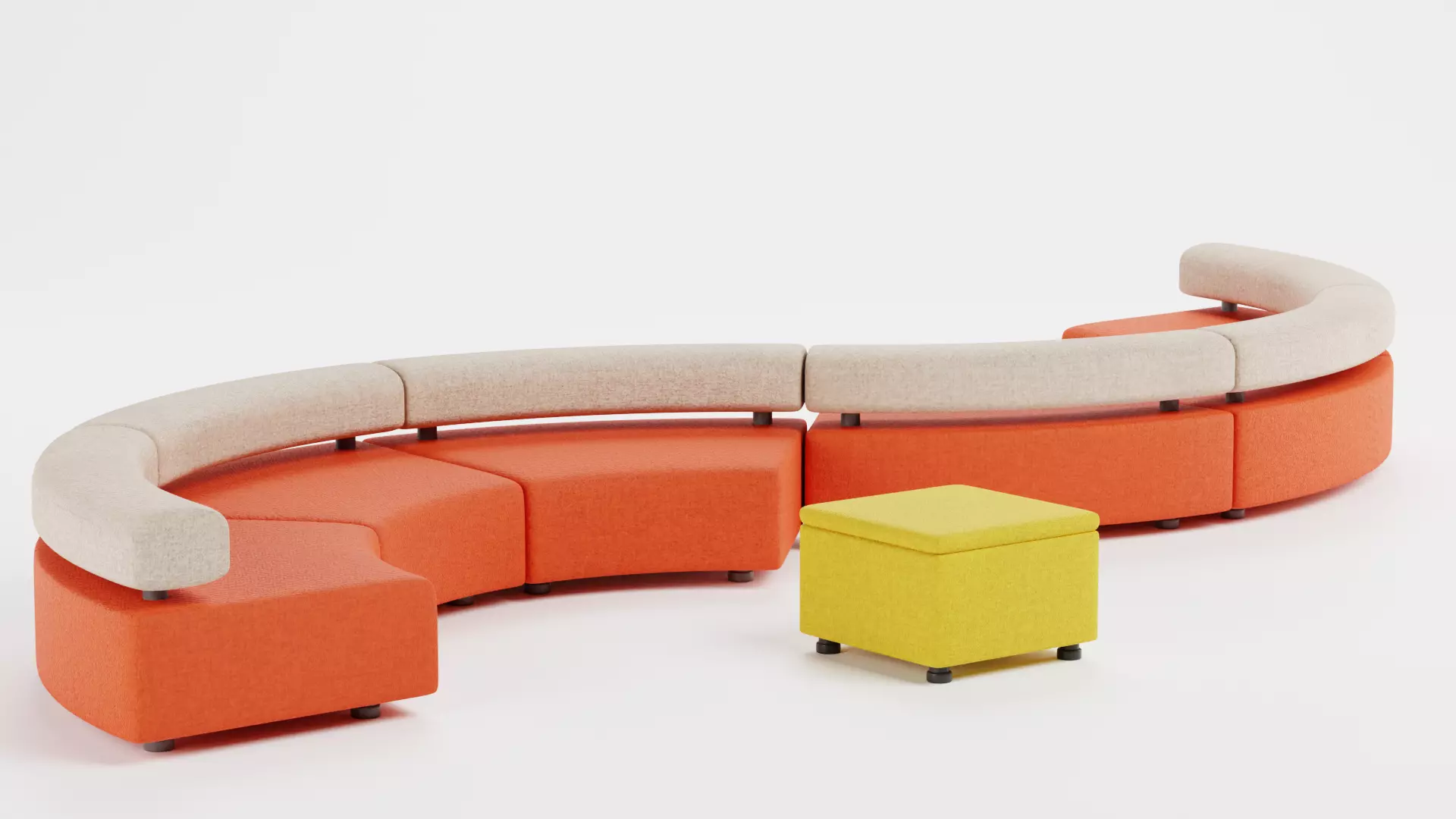 Modular Curved Sofa with Square Pouffe V5 Low-poly 3D model_2