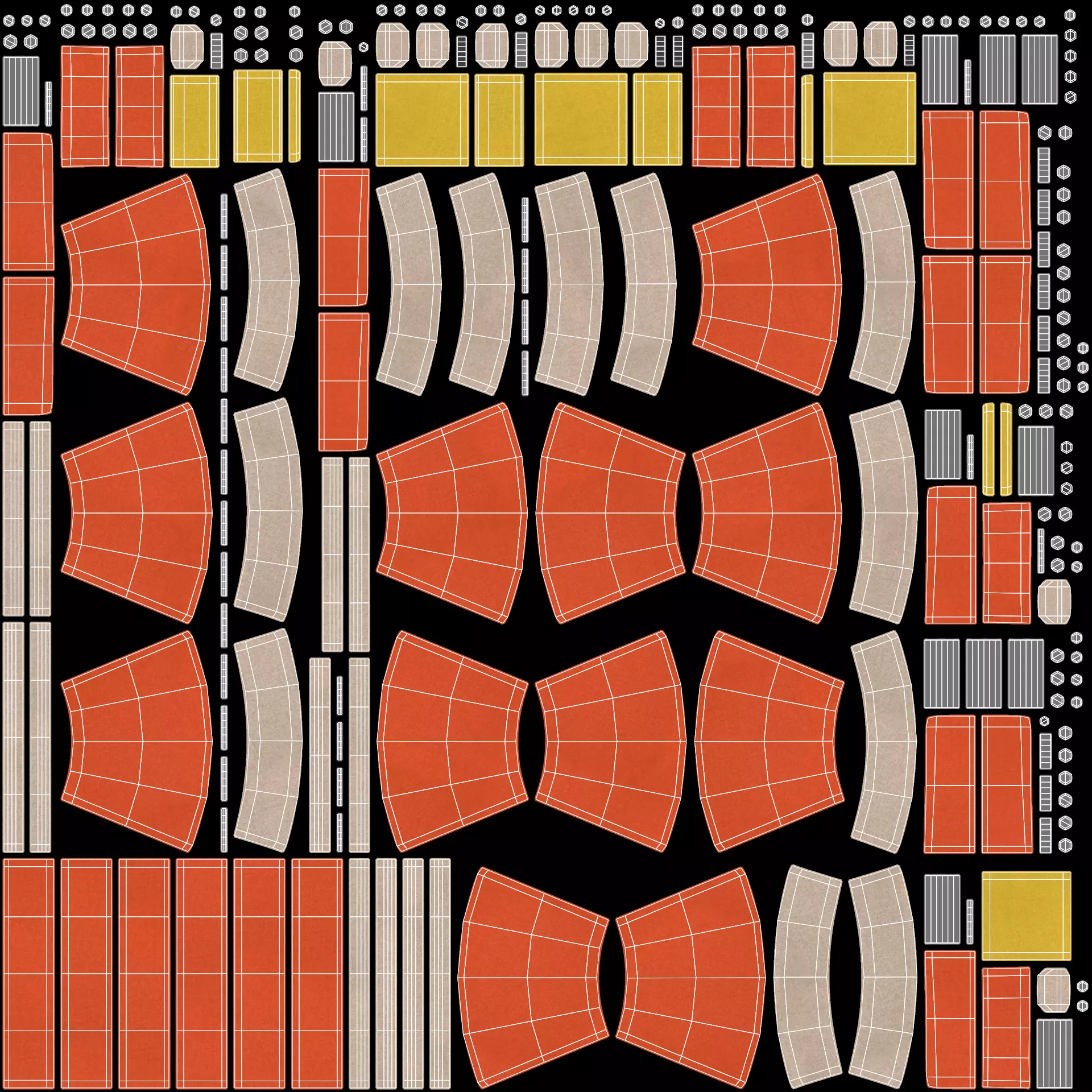 Modular Curved Sofa with Square Pouffe V5 Low-poly 3D model_6
