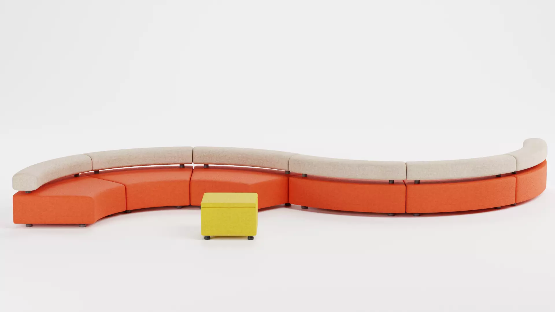 Modular Curved Sofa with Square Pouffe V5 Low-poly 3D model_1