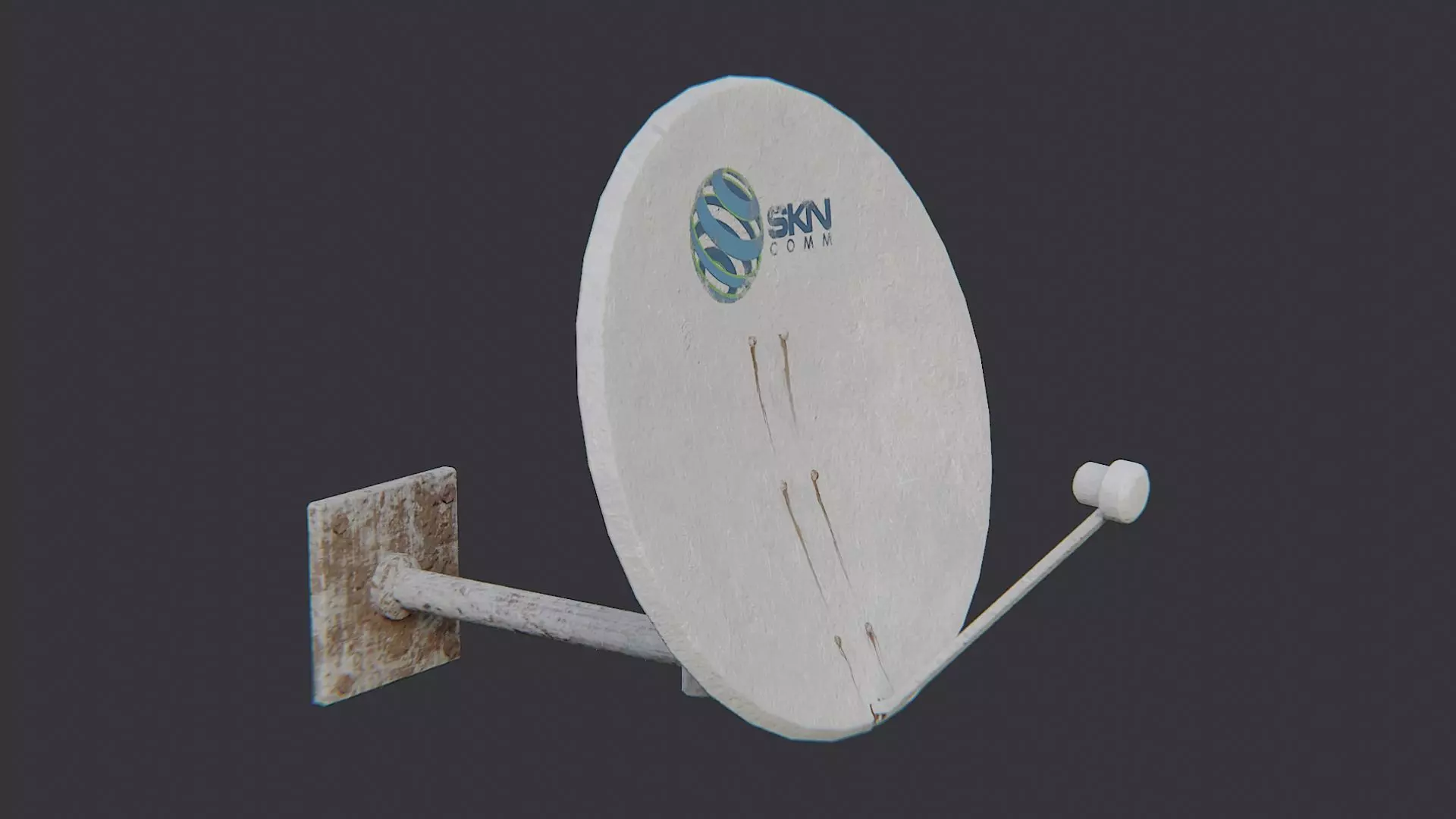 Small Satellite Dish with Wall Mount and Cable Low-poly 3D model_2