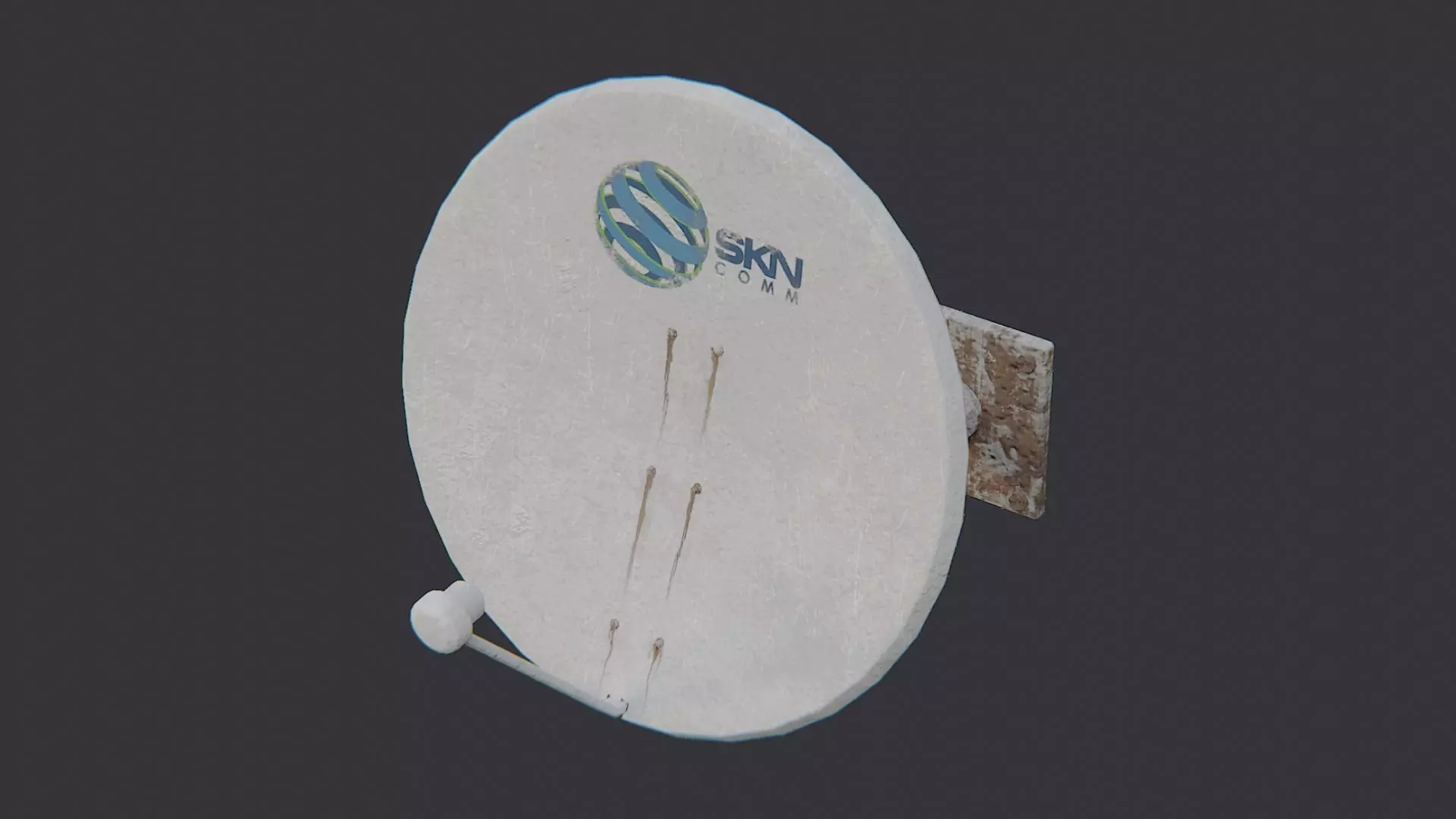 Small Satellite Dish with Wall Mount and Cable Low-poly 3D model_3