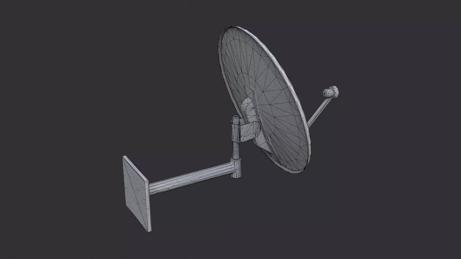 Small Satellite Dish with Wall Mount and Cable Low-poly 3D model_7