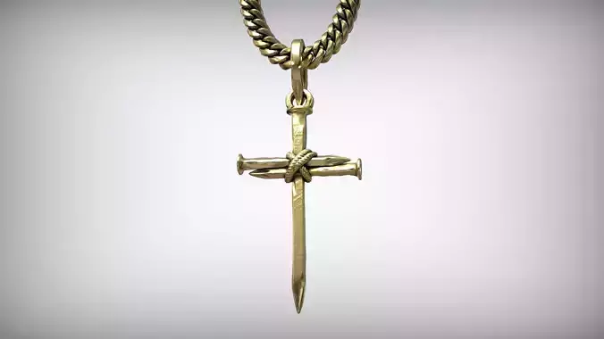 Three Forged Nails Cross with Rope Christian Pendant