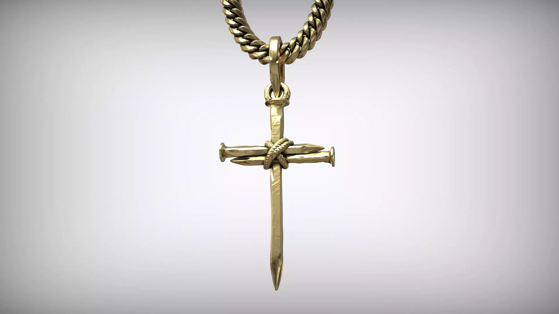 Three Forged Nails Cross with Rope Christian Pendant 3D print model_0
